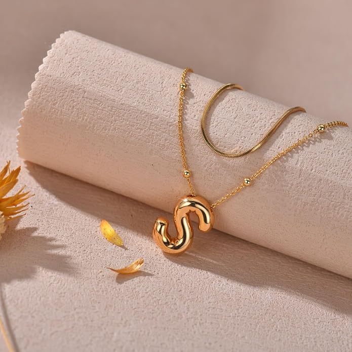 LUCA SMITH Initial Necklaces for Women, Dainty Balloon Bubble Letter, Name Letter Alphabet Pendant Layered Choker Chain Jewelry Gift