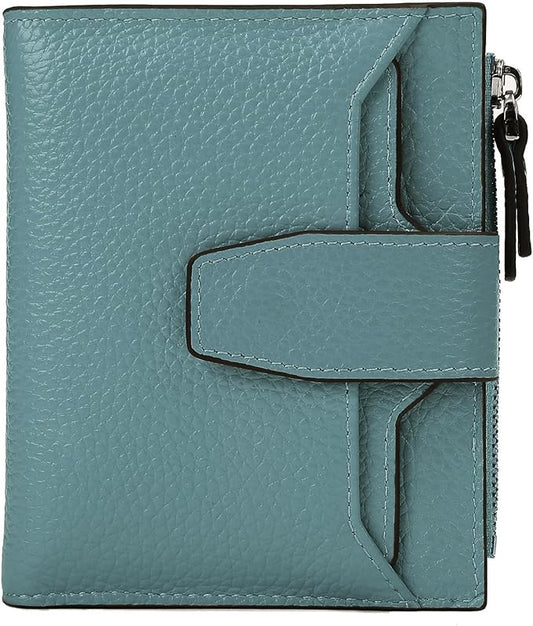 AINIMOER Women's RFID Blocking Leather Small Compact Bi-fold Zipper Pocket Wallet Card Case Purse with id Window
