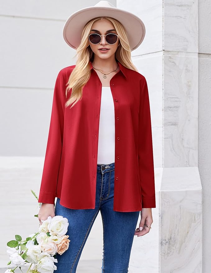 ZEAGOO Button Down Shirt for Women Long Sleeve Blouses Floral Printed Tops Business Casual Work Outfits S-XXL