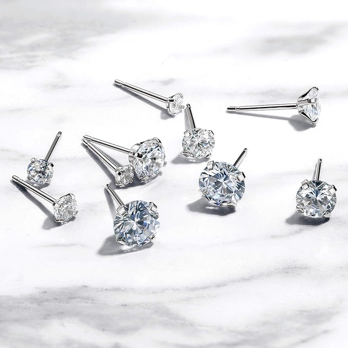 Kainier Women's 14K Gold Plated CZ Stud Earrings Simulated Diamond Round Cubic Zirconia Ear Stud Set（5 Pairs)…