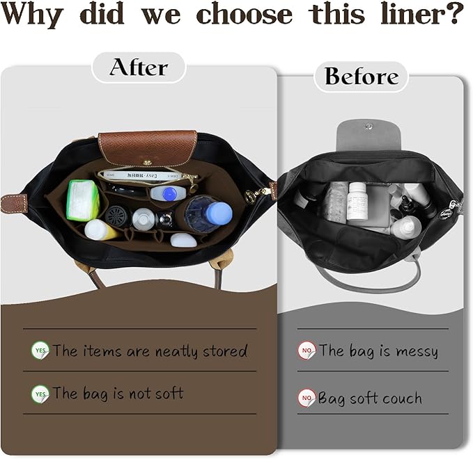 Lckaey Organizer Insert For Long Champ Le Pliage Purse organizer Premium Felt 1012-25Coffee-S
