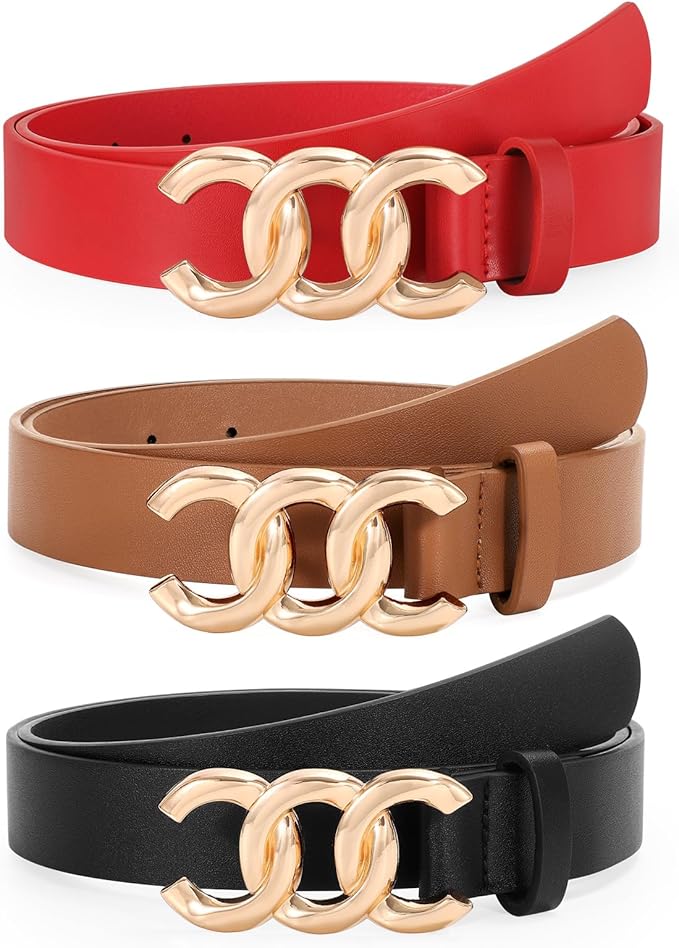 TRIWORKS 3 Pack Women's Belts for Jeans Pants Fashion Waist Belts for Ladies Leather Belts