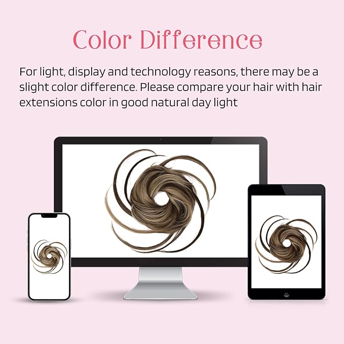 HOOJIH Messy Bun Hair Piece, Super Long Tousled Updo Hair Bun Extensions Wavy Wrap Ponytail Hairpieces Scrunchies with Elastic Band HB007 Grace - Chocolate Brown Ash Blonde Highlights