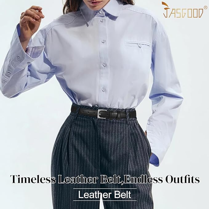 JASGOOD Women Leather Belt Fashion Ladies Skinny Leather Waist Belt for Pants Jeans Dress with Gold Buckle