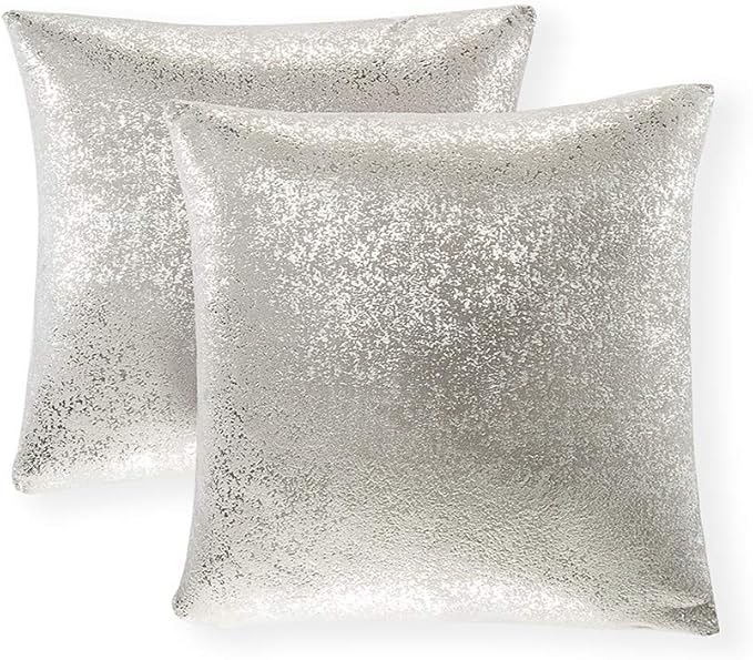 Xinrjojo Set of 2 Throw Pillow Covers, Cushion Cases, Decorative Square Pillow Case for Home Sofa Couch Chair Back Seat Bedroom Car, Invisible Zipper, 22 x22 Inch (Silver- Light Gray)