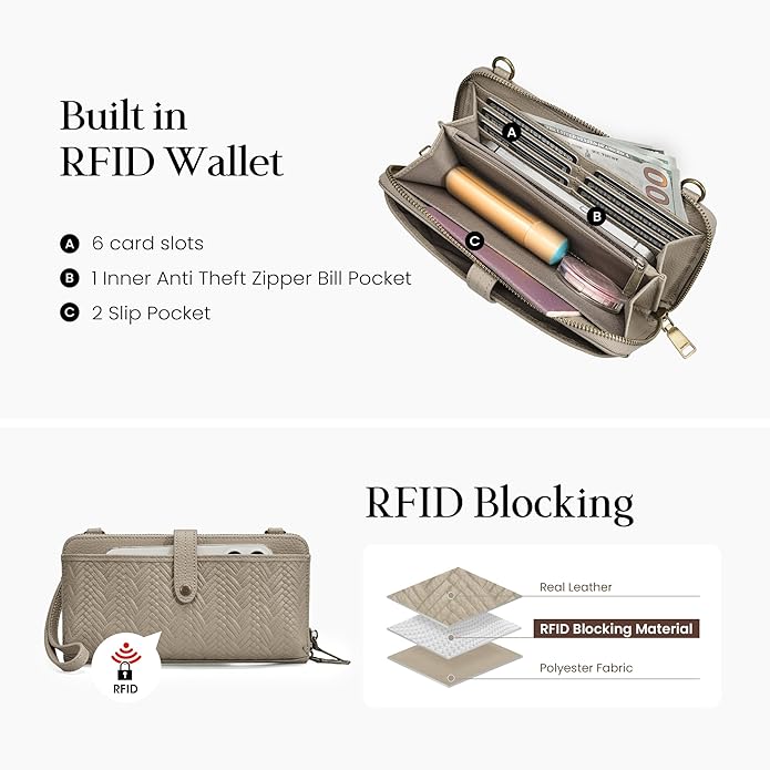 befen Leather Wristlet Wallet for Women Cell Phone Purse with Built in Wallet Vintage Leather Crossdody Bag Clutch Purse