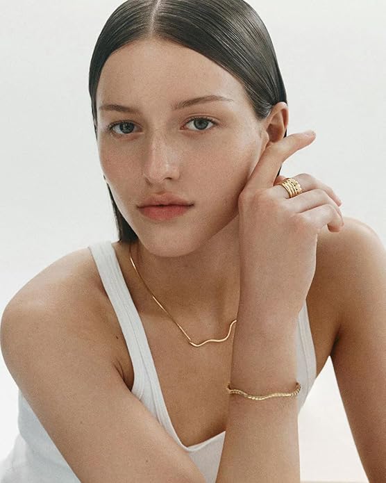 POTESSA 18K Gold Plated Cuff Bracelets Adjustable Dainty Bangle Handemade Jewelry for Women