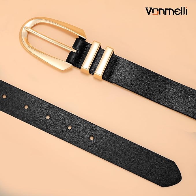 VONMELLI Women's Soft Faux Leather Belt for Jeans Pants Dress Fashion Ladies Waist Belt with Gold/Silvery Buckle
