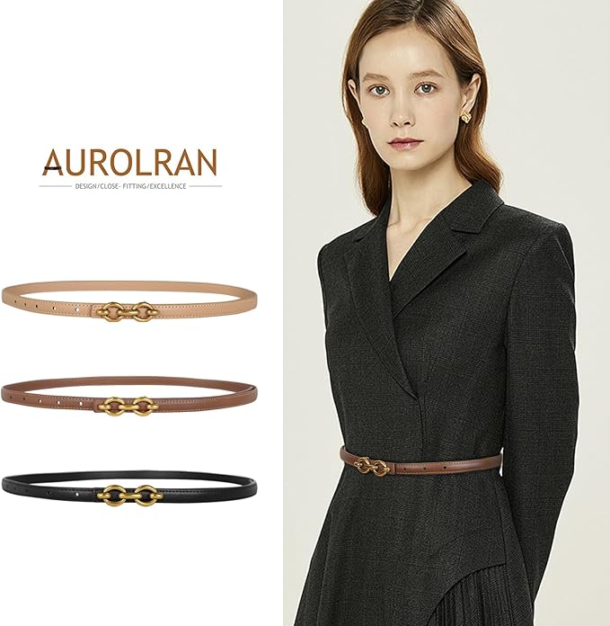 Women's Fashion Classic Metal Buckle Leather Belt with Jeans Dress