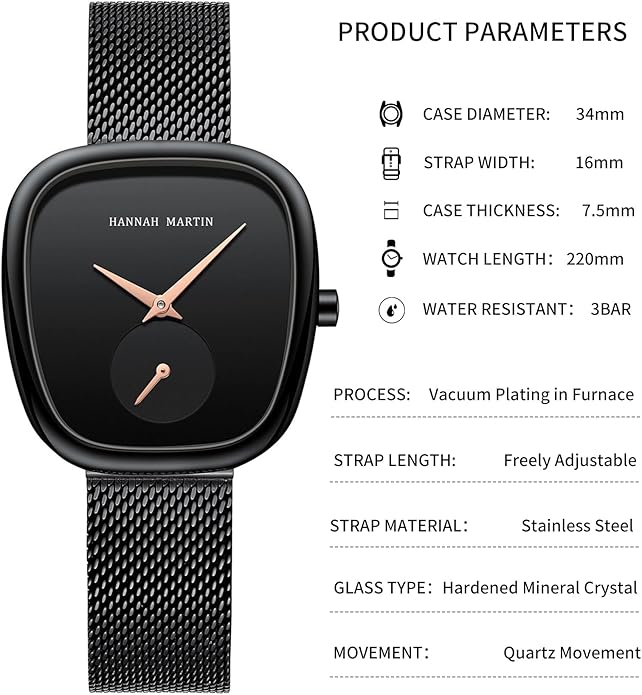 HANNAH MARTIN Watches for Women Waterproof Ladies Analog Quartz Wrist Watches Stainless Steel Band Fashion Dainty Female Watch Luxury Bracelet Diamond