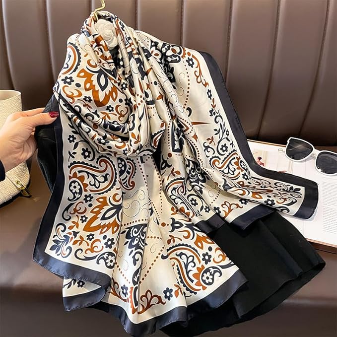 YOUR SMILE Large Mulberry Silk Feeling Long Stain Scarf Lightweight Sunscreen Shawls Wraps for Women