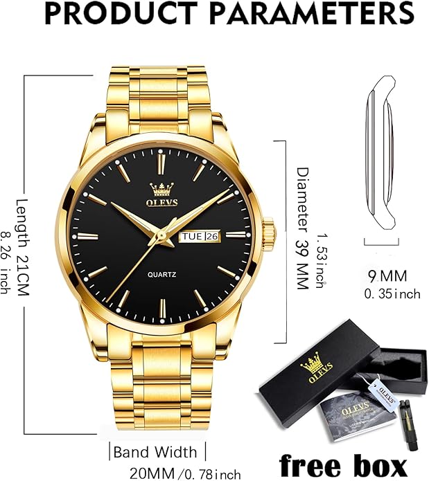 OLEVS Classic Men Watches with Date,Stainless Steel Man Watch with Date, Bussiness Watches for Men,Luminous Quartz Mens Watches Black/White/Blue/Gold, Waterproof Male Watch with Week