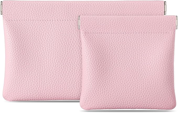 Sightor Leather Pocket Cosmetic Bag for Purse, 2 Pack Small Makeup Bag for Women Coin Purse Lipstick Cosmetic Accessories Organizer Travel Cosmetic Pouch (Pink)