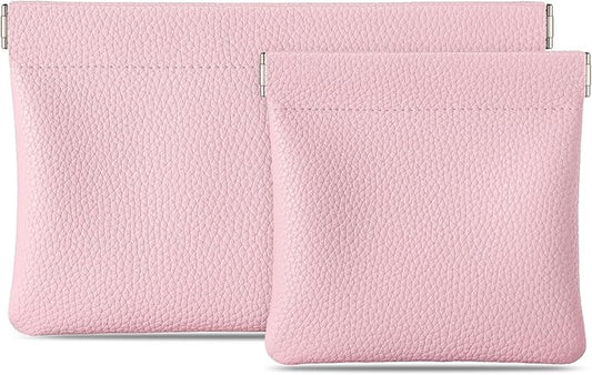 Sightor Leather Pocket Cosmetic Bag for Purse, 2 Pack Small Makeup Bag for Women Coin Purse Lipstick Cosmetic Accessories Organizer Travel Cosmetic Pouch (Pink)