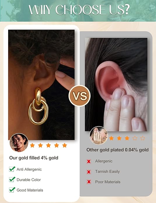 ORAZIO Chunky Gold Plated Knot Earrings for Womens Trendy 925 Silver Statement Lightweight Dangle Drop Hypoallergenic Large Geometric Stud Earring Jewelry for Women