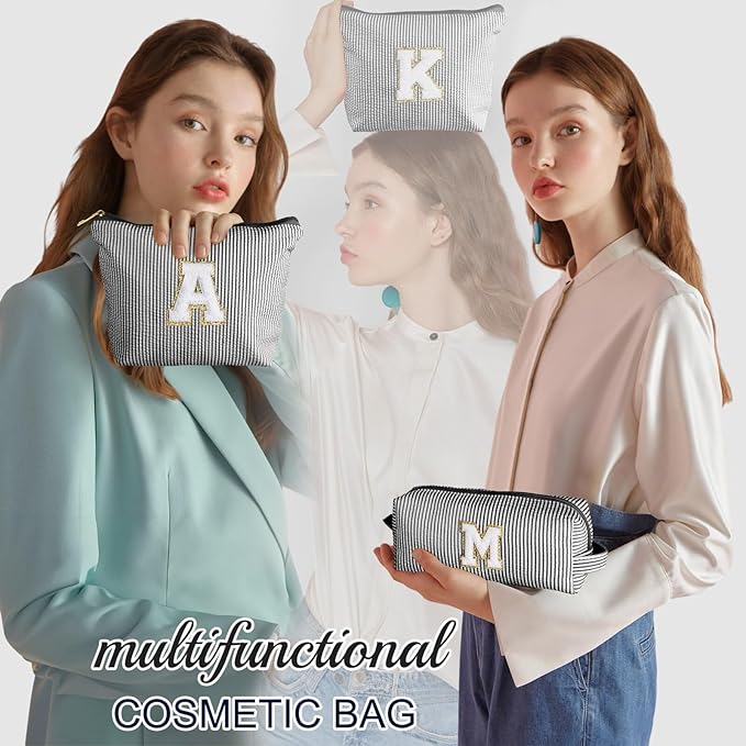 YOOLIFE Stocking Stuffers For Teen Girls Christmas Gifts For Teenage Girls Initial Makeup Bag | Cosmetic Travel Toiletry Bag | 9 10 11 12 13 14 15 Years Old | Teen Girl Gifts Trendy Stuff Black K
