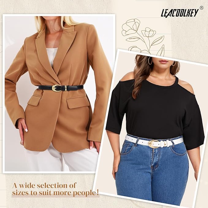 2 Pack Women Leather Belts for Jeans Dress Fashion Ladies Belt with Gold Silver Buckle