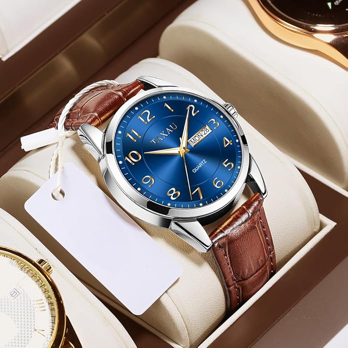 Watches for Men Luxury Analog Waterproof Classic Leather Large Face Simple Easy Read Quartz Minimalist Dress Day Date Quartz Mens Watches