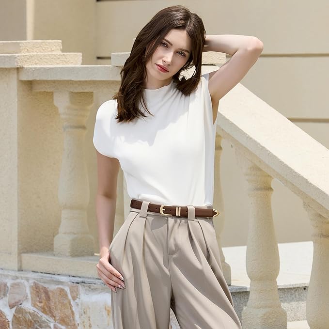 VATAN Women Leather Belt for Jeans Dresses Pants Fashion Ladies Casual Waist Belt with Gold Buckle