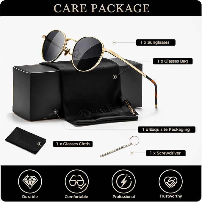 SUNGAIT Ponderable Metal Round Sunglasses for Men Women Classic Vintage Polarized Circle Sun Glasses