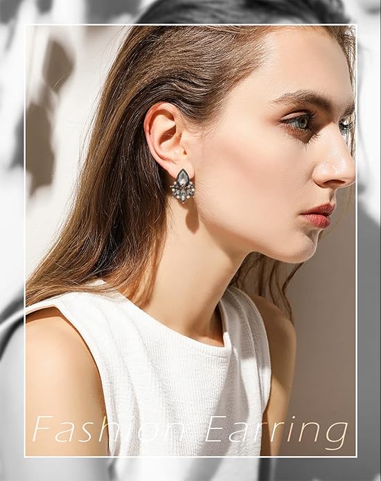 Vintage Rhinestone Earrings Fancy Crystal Cluster Drop Earrings Art Deco Earrings for Women