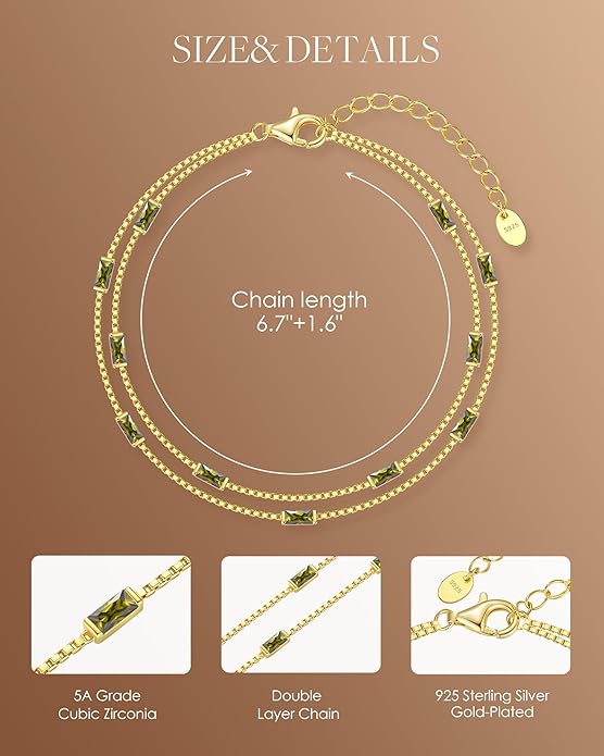 LOUISA SECRET Birthstone Bracelets for Women, 925 Sterling Silver Dainty Simple Women Charm Link Bracelet, Birthday Anniversary Christmas Jewelry Gifts for Women Wife Mom Her