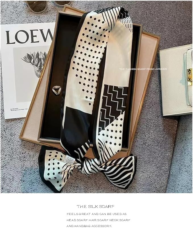 Livrerpi Silk Feeling Head Scarf Fashion Satin Hair Scarf Square Long Scarves for Women Gifts