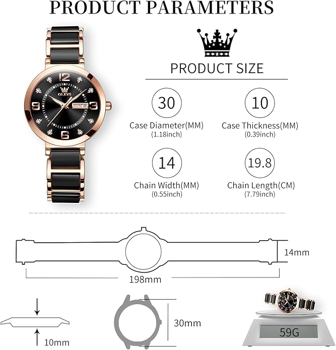 OLEVS Womens Ceramic Watch Luxury Shinning Diamond Rose Gold Watch for Women Analog Quartz Ladies Dress Watches Casual Waterproof Wrist Watches for Woman with Day Date Reloj para Mujer