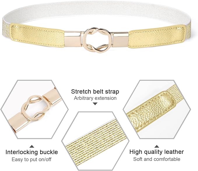 WERFORU Women Skinny Belt for Dresses Retro Stretch Waist Belt with Gold Buckle Set of 4