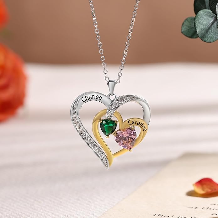 GLAMCARAT Personalized mothers necklace with birthstones names sterling silver jewelry for women customized engraved necklace