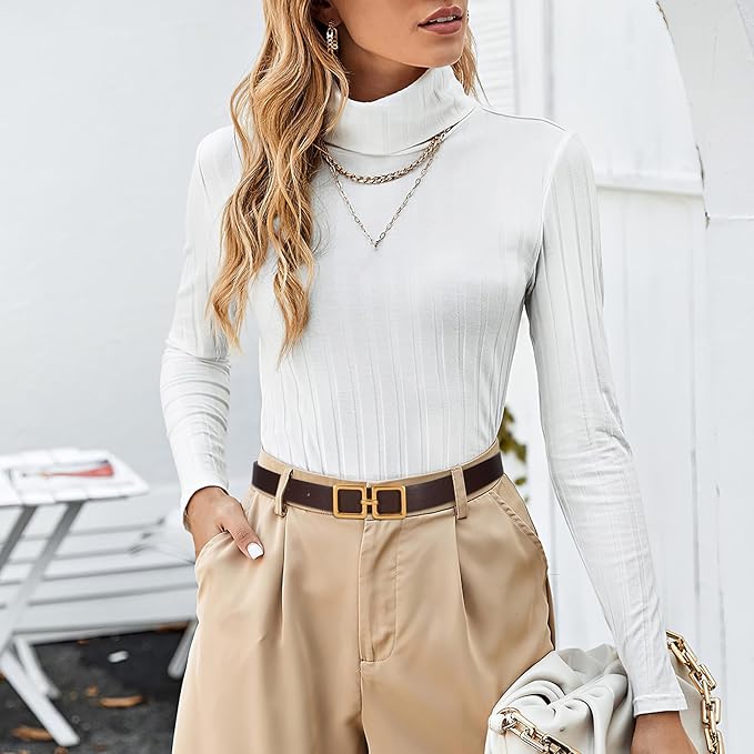 Reversible Genuine Leather Belt for Women - Gold Buckle for Jeans & Dresses