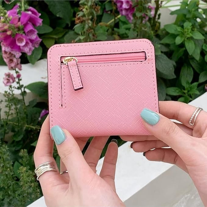 Genuine Leather Wallet for Women Slim Bifold RFID Blocking Secure with Zipper Closure and ID Window (Pink)
