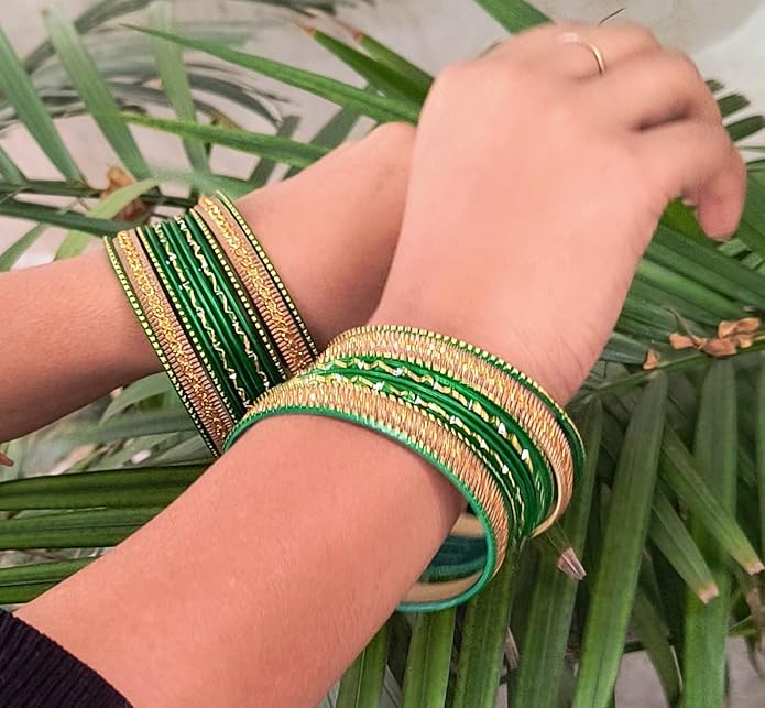 Touchstone Indian Metal Bangles for Women Gold Alloy Bracelets desi 2 Dozen Bangle Collection Bollywood Women's Jewelry Set Multi Stacking Wide Chunky Textured Golden Set of 24 in Gold or White Tone