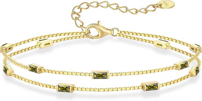 LOUISA SECRET Birthstone Bracelets for Women, 925 Sterling Silver Dainty Simple Women Charm Link Bracelet, Birthday Anniversary Christmas Jewelry Gifts for Women Wife Mom Her