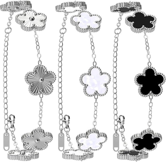 AICase 18K Gold Plated Clover Bracelet Dupes White/Black/Silver Bracelet Set for Women Flower Leaf Lucky Clover Bracelets Trendy Jewelry Birthday Gifts for Women/MoM/Daughter/Nana/Besties/Friends