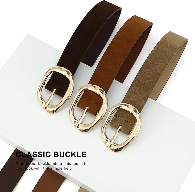 Earnda Leather Belts for Women Casual Fashion Waist Belt with Liquid Shapes Gold Buckle for Jeans Pants Dresses