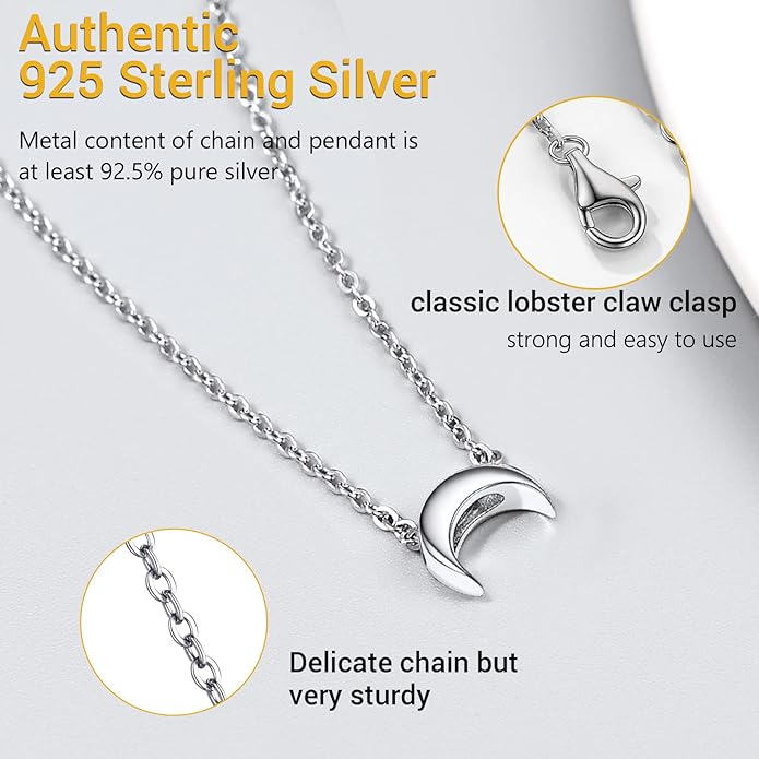 PROSILVER 925 Sterling Silver Necklace for Women | Dainty Delicate Adjustable Choker with Heart/Star/Moon/Vertical Bar Pendant, Hypoallergenic Tarnish Resistant Everyday Jewelry Gift for Her