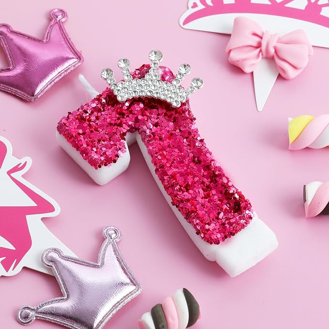 Hot Pink Birthday Candles Crown Number 7 Candle Birthday Party Decorations Cake Topper Cupcake Decor for Anniversary Celebrations Supplies