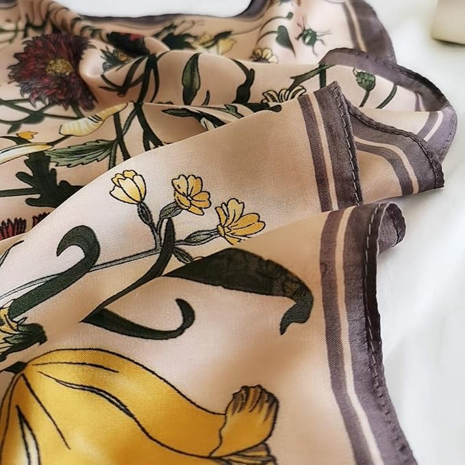 FONYVE Silk Feeling Scarf Medium Square Satin Head Scarf for Women 27.5 × 27.5 inches
