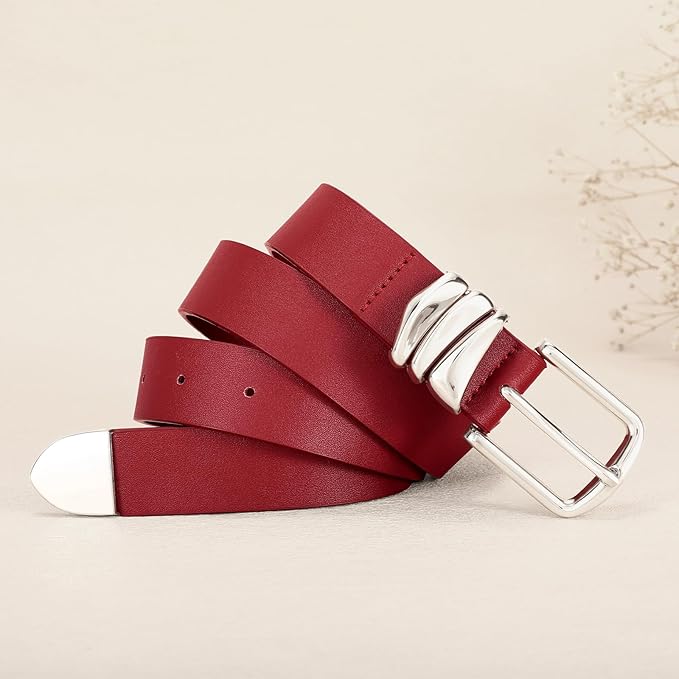 VONMELLI Women's Belt for Jeans Dress Leather Belt for Women Fashion Waist Ladies Belt with Silver Buckle