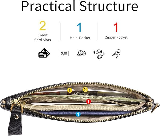 GOIACII Women's Wristlet Clutch Slim Leather Wallet RFID Blocking Handbag