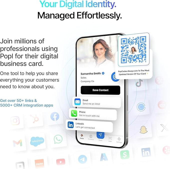 Popl Rope Band - Digital Business Card Bracelet Wearable - Tap to Share NFC & QR Code - Compatible with iPhone & Android (White)