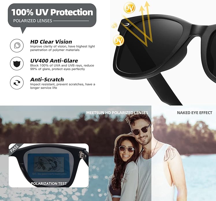 MEETSUN Retro Polarized Sunglasses for Women Men Classic Mirror Lens Driving Trendy Sun Glasses UV Protection (3 Pack)