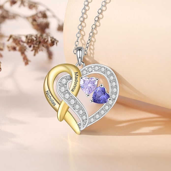 GLAMCARAT Personalized mothers necklace with birthstones names sterling silver jewelry for women customized engraved necklace