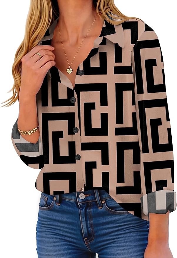 ZEAGOO Button Down Shirt for Women Long Sleeve Blouses Floral Printed Tops Business Casual Work Outfits S-XXL