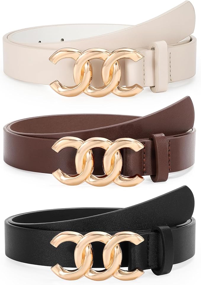 TRIWORKS 3 Pack Women's Belts for Jeans Pants Fashion Waist Belts for Ladies Leather Belts