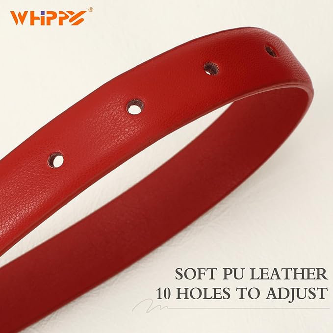 WHIPPY Women Skinny Leather Belt for Jeans Pants Dresses Ladies Fashion Waist Belt with Shiny Gold Buckle