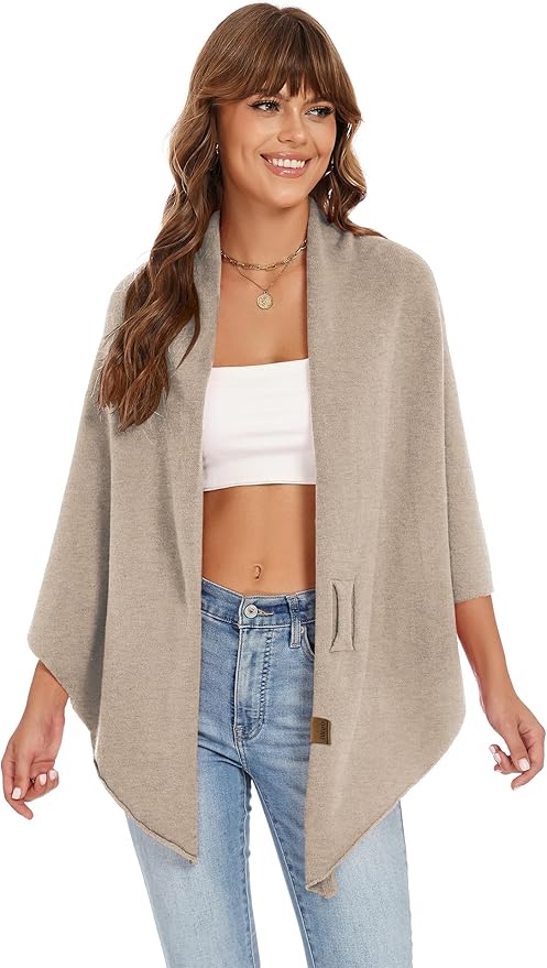 iWoo Women Soft Shawl Wraps kintted Open Front Poncho Sweater for Spring Fall Winter