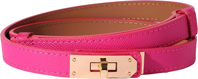 Women Skinny Leather Belt Solid Color Alloy Turn Lock Adjustable Waistband for Dresses Jeans Coats
