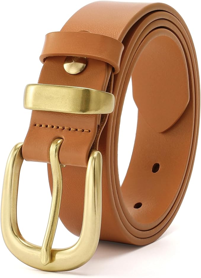Womens Belts for Jeans 1.1" Width Ladies Belts for Dresses Full Grain Leather Gold Buckle Belt Gift Box